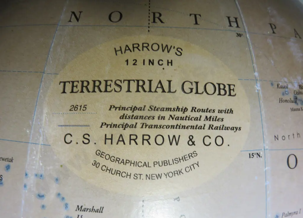 Antique twelve inch terrestrial world globe by New York maker C.S. Harrow and Co Image 1++