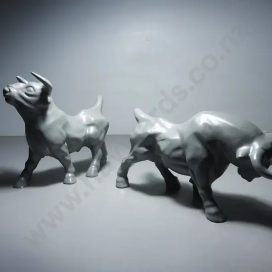 Pair of Vintage pottery bull sculptures