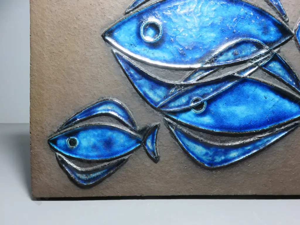 Mid-century Danish blue pottery fish plaque Image 1++