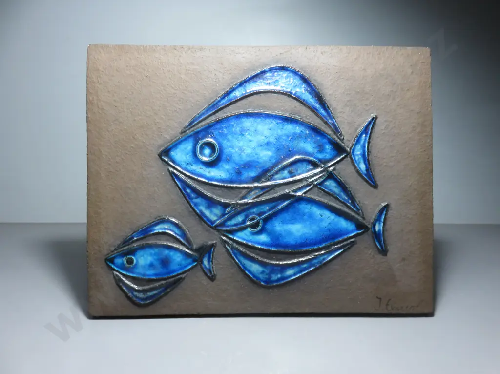 Mid-century Danish blue pottery fish plaque Image 1++