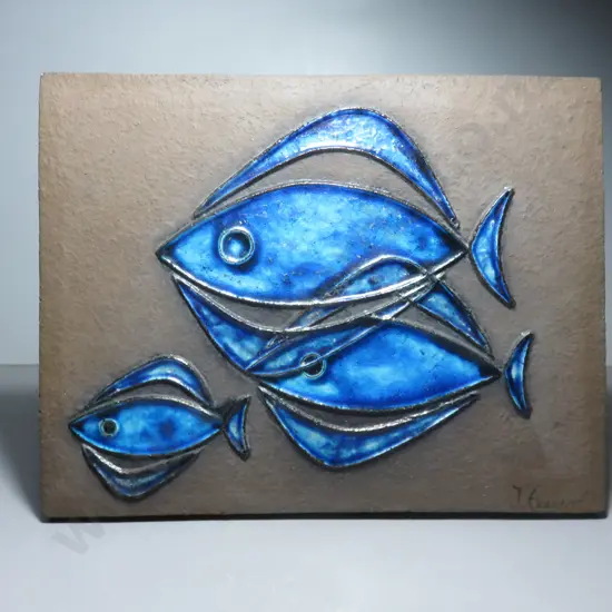 Mid-century Danish blue pottery fish plaque