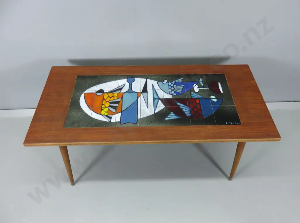 Superb mid-century abstract Fish tile top coffee table Image 1++