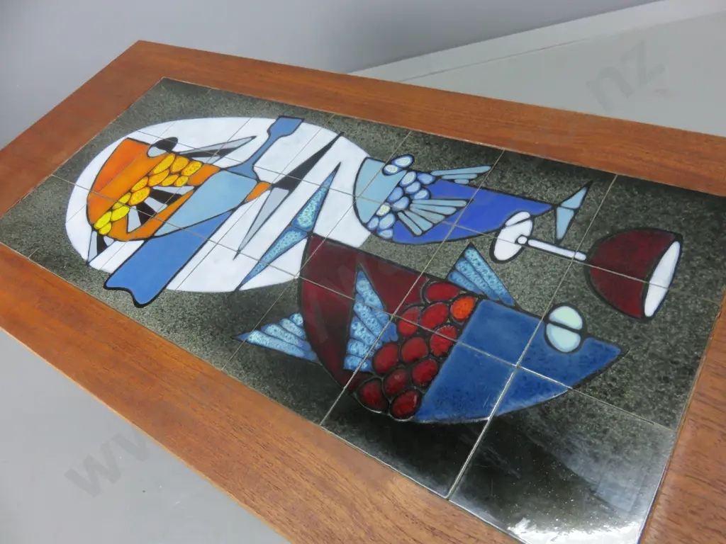 Superb mid-century abstract Fish tile top coffee table Image 1++
