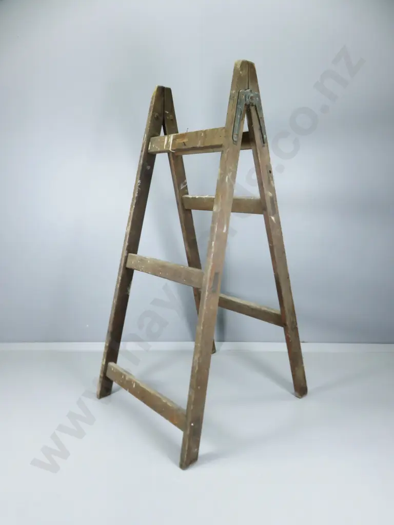 Large vintage folding timber trestle with heavy cast hinges Image 1++
