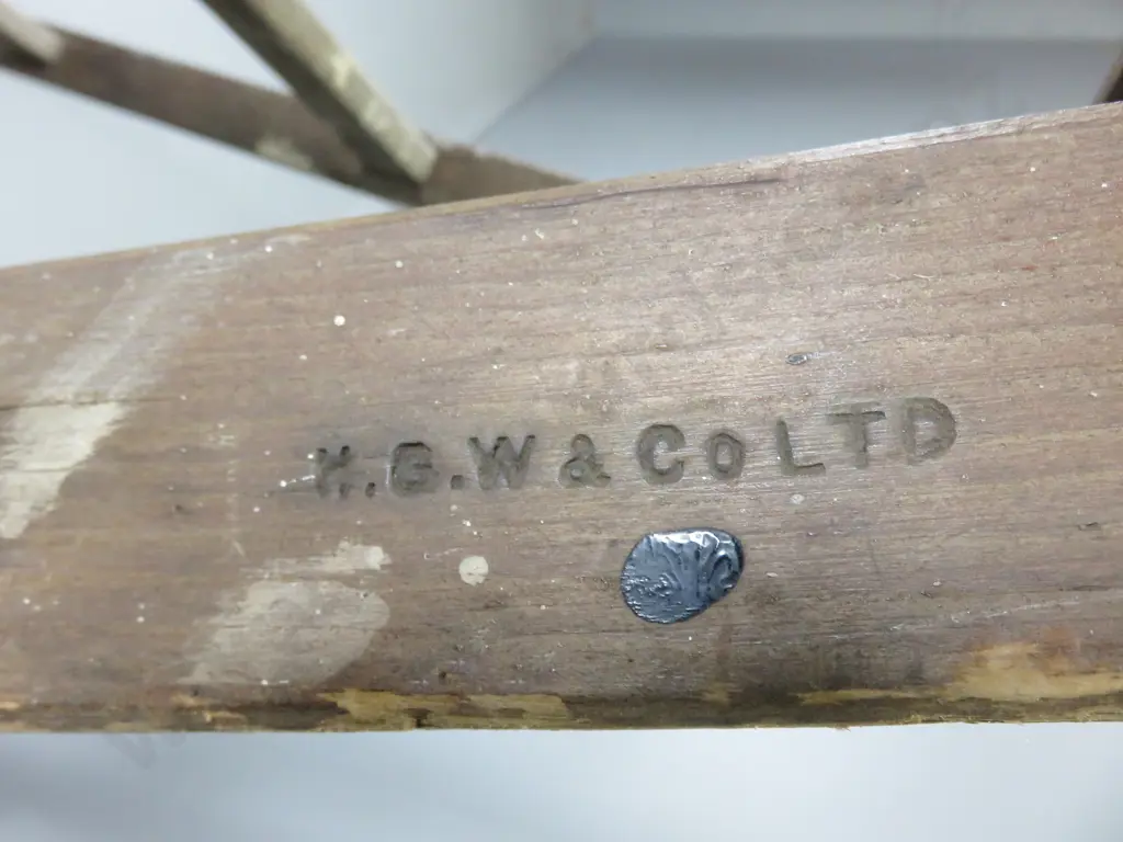 Large vintage folding timber trestle with heavy cast hinges Image 1++