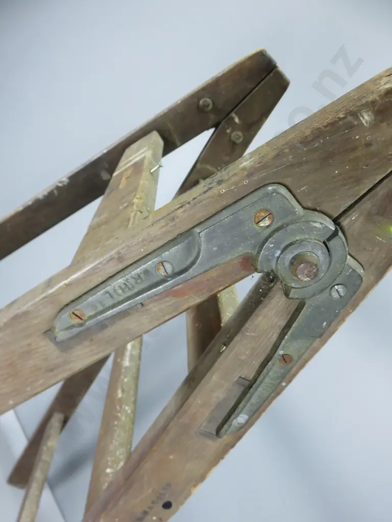 Large vintage folding timber trestle with heavy cast hinges Image 1++