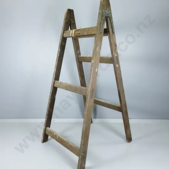 Large vintage folding timber trestle with heavy cast hinges