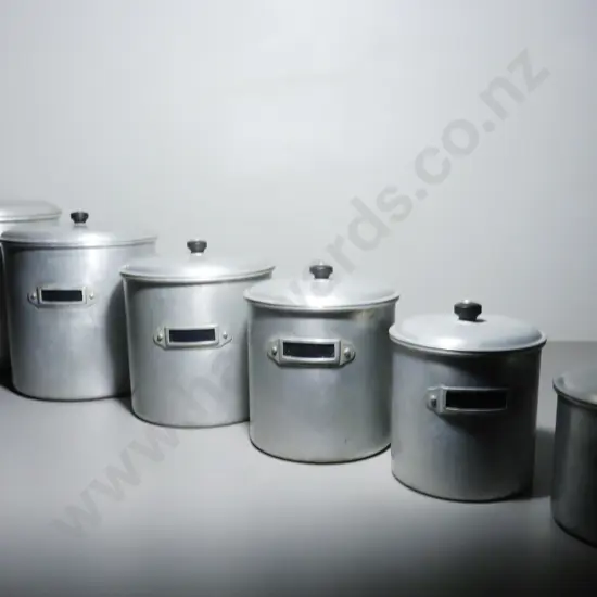 Set of six early to mid-20th century Aluminium kitchen storage Canisters