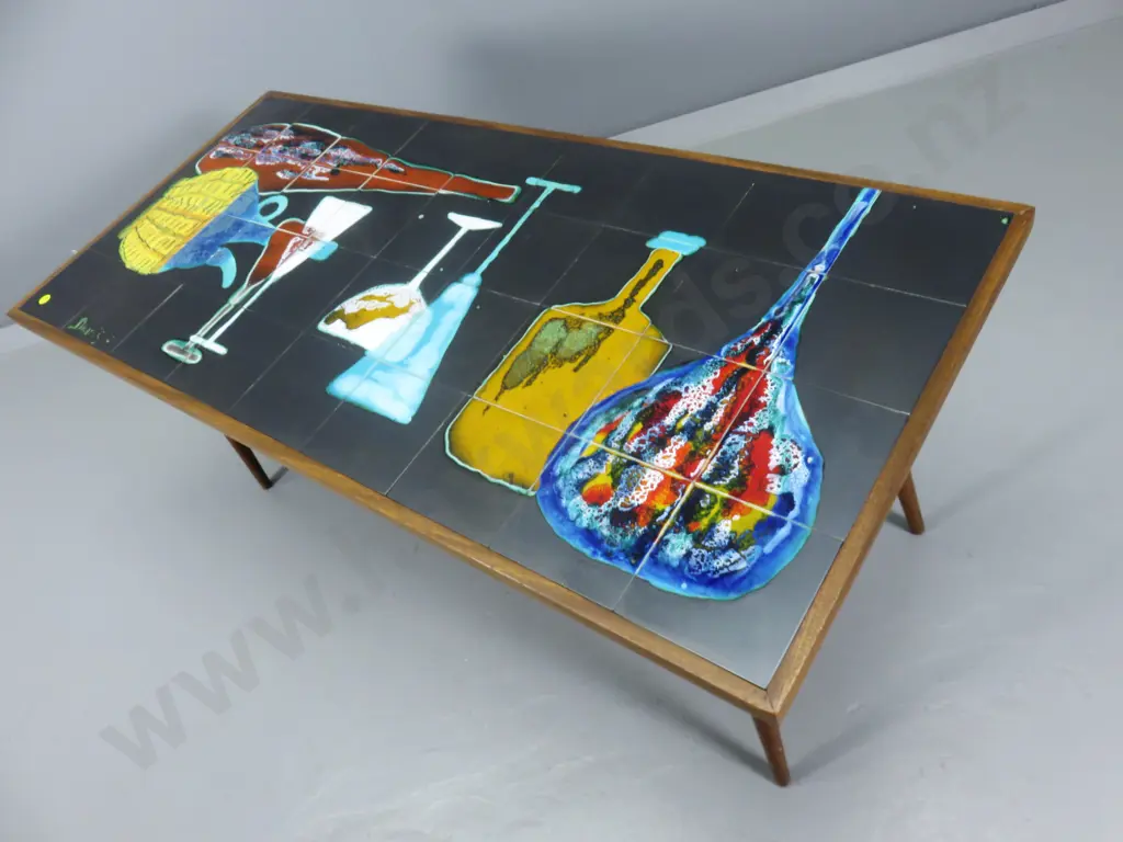 Striking Denisco of Belgium mid-century tile topped table Image 1++