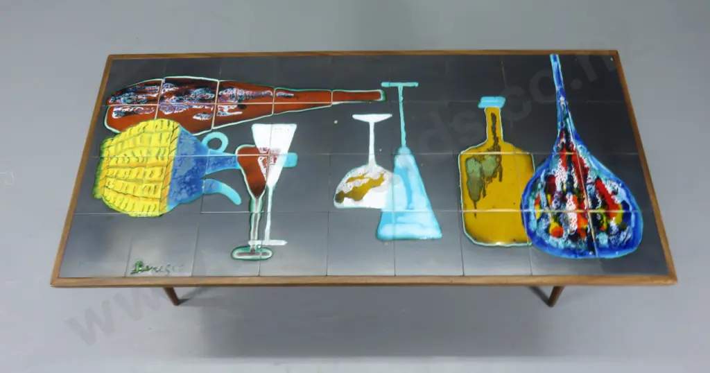 Striking Denisco of Belgium mid-century tile topped table Image 1++