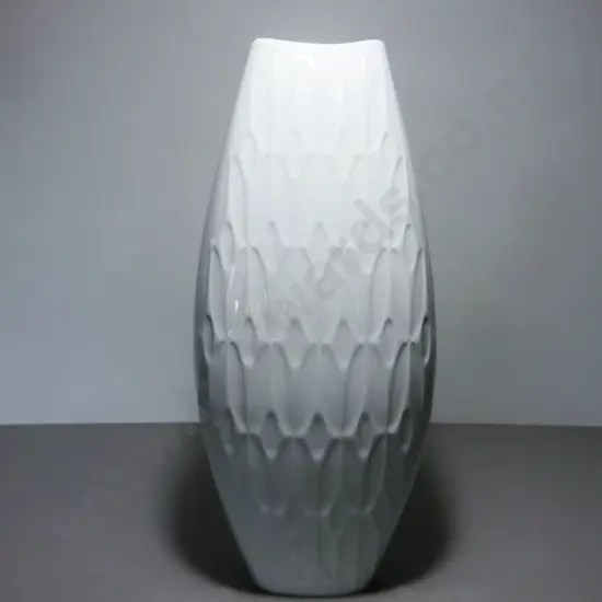Large glazed porcelain West German vase presenting in barrel like form
