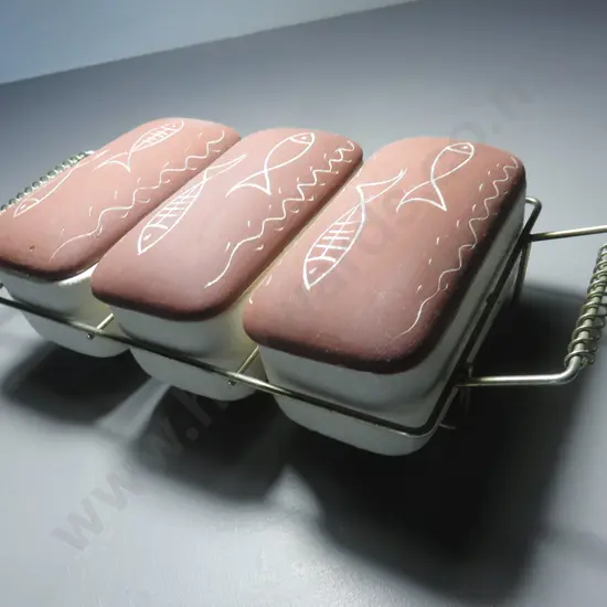 Mid-century 3 compartment lidded pottery nibbles set