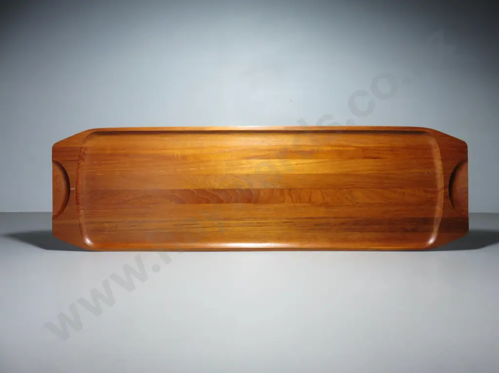 Vintage Scandinavian staved teak elongated serving platter Image 1++
