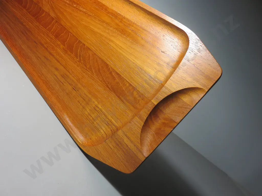 Vintage Scandinavian staved teak elongated serving platter Image 1++