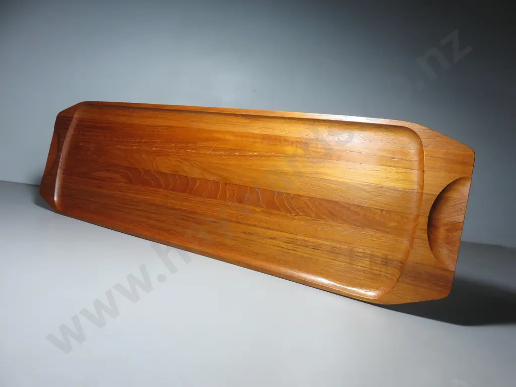 Vintage Scandinavian staved teak elongated serving platter Image 1++