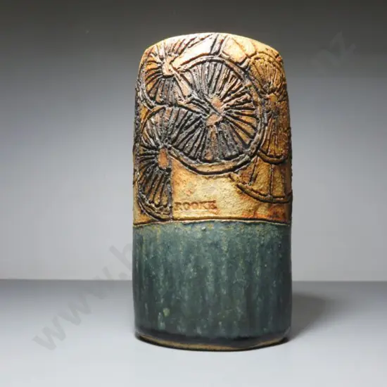 Large early brutalist studio potted vase by British ceramicist Bernard Rooke
