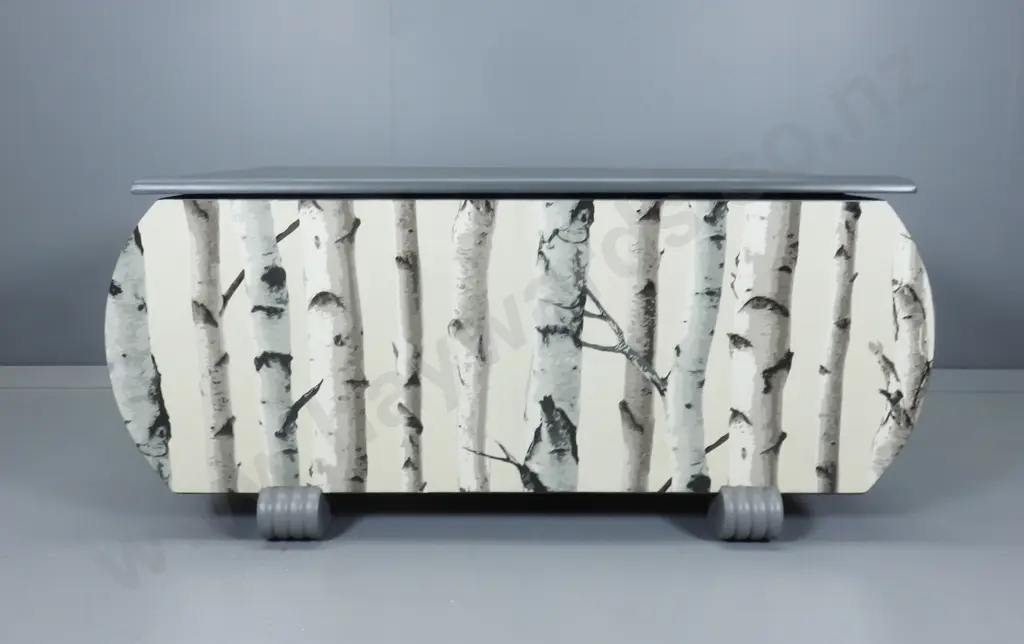 Upcycled Art Deco Ottoman with Silver Birch Decoration Image 1++