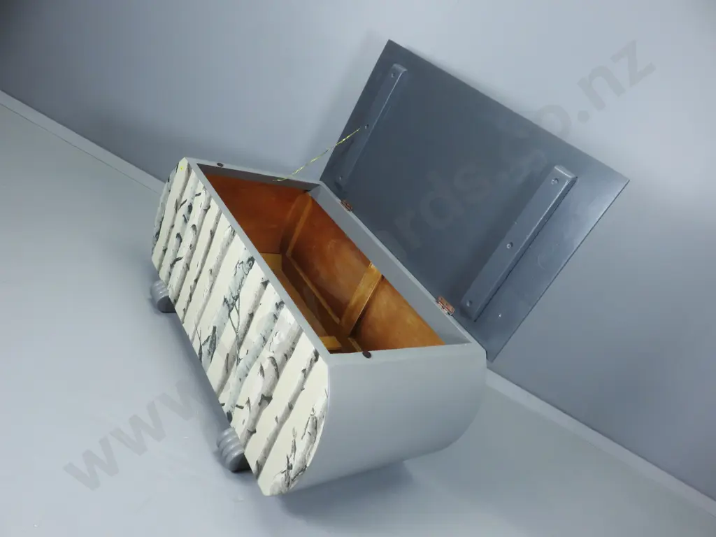 Upcycled Art Deco Ottoman with Silver Birch Decoration Image 1++