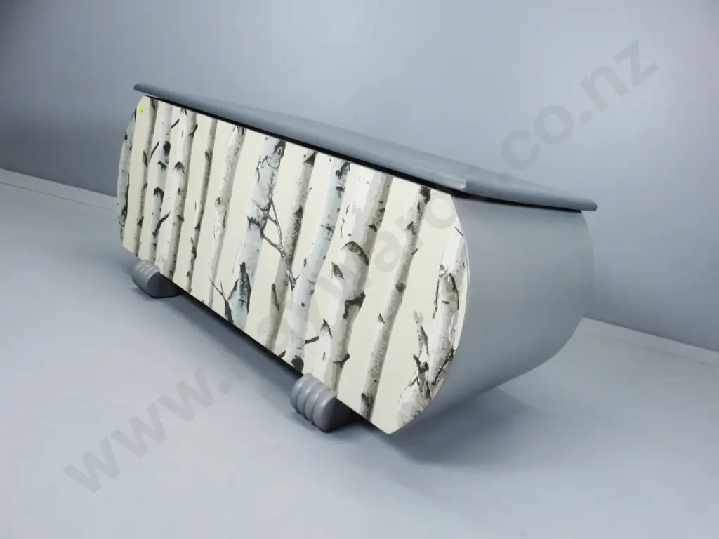 Upcycled Art Deco Ottoman with Silver Birch Decoration Image 1++
