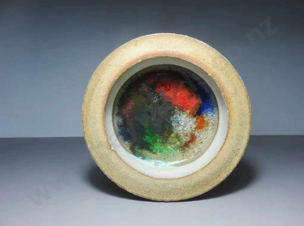 Handsome mid-century thick walled pottery fused glass vessel Image 1++