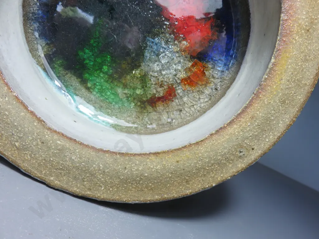 Handsome mid-century thick walled pottery fused glass vessel Image 1++