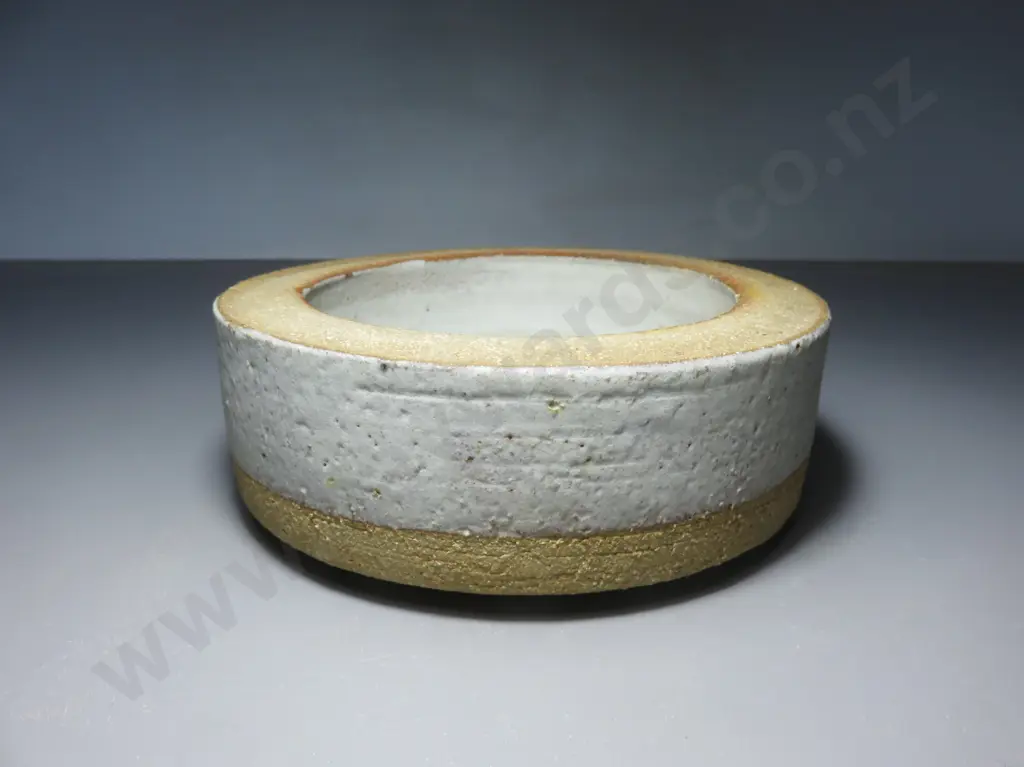 Handsome mid-century thick walled pottery fused glass vessel Image 1++