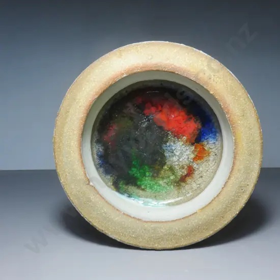 Handsome mid-century thick walled pottery fused glass vessel