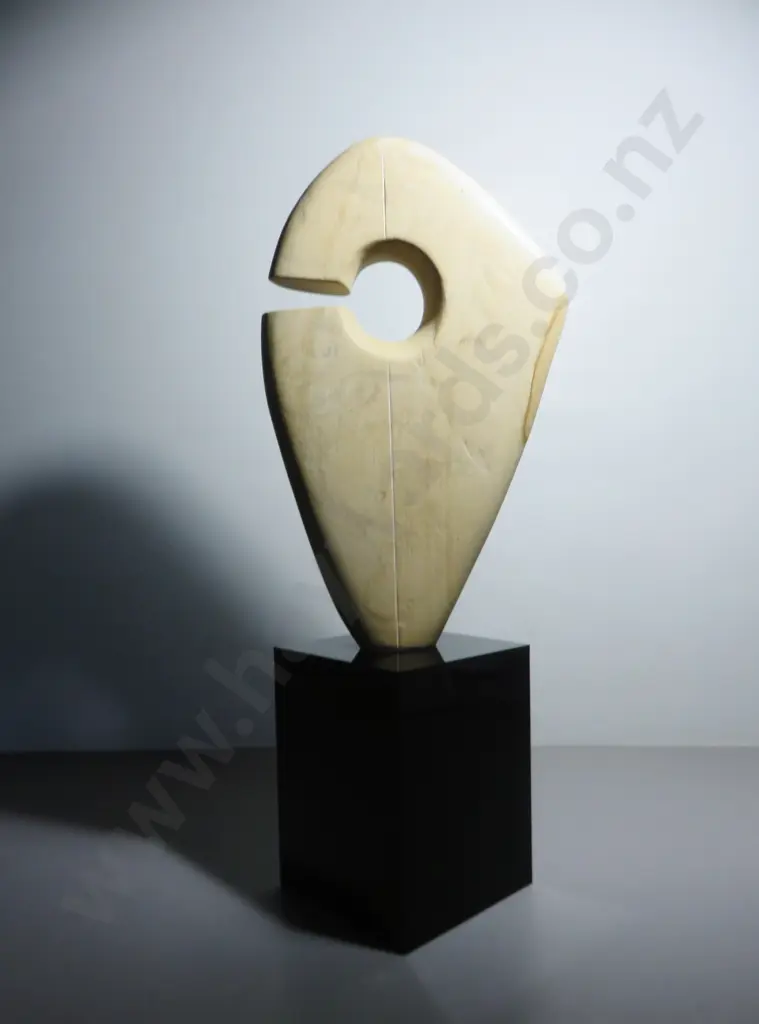 Modernist limestone and black Perspex cubed base sculpture Image 1++
