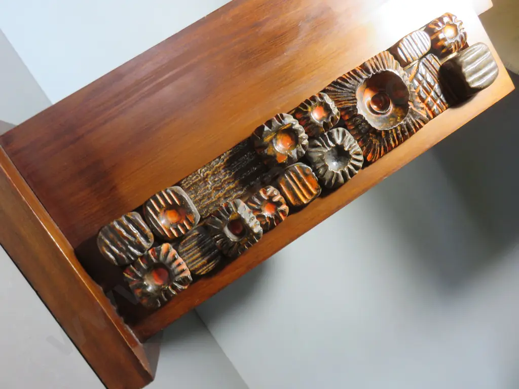 Striking mid-century timber and tile pedestal lamp with Eunice Taylor Shade Image 1++