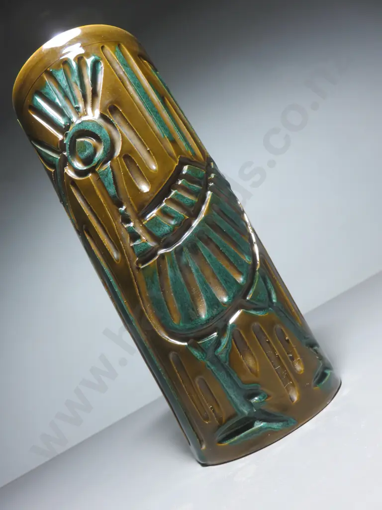 Mid-century Sgraffito carved Rooster vase Image 1++