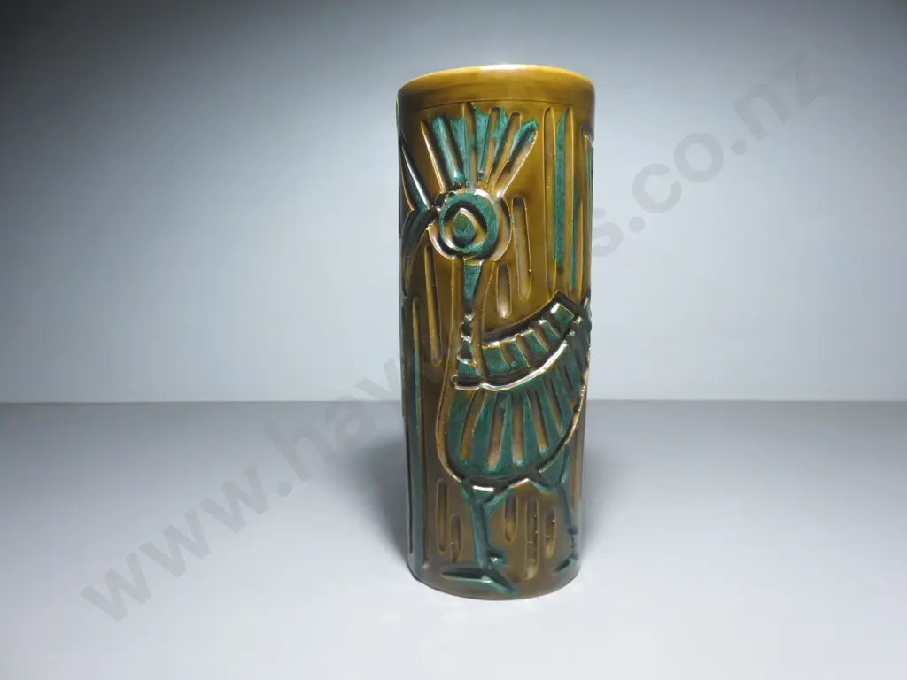 Mid-century Sgraffito carved Rooster vase Image 1++