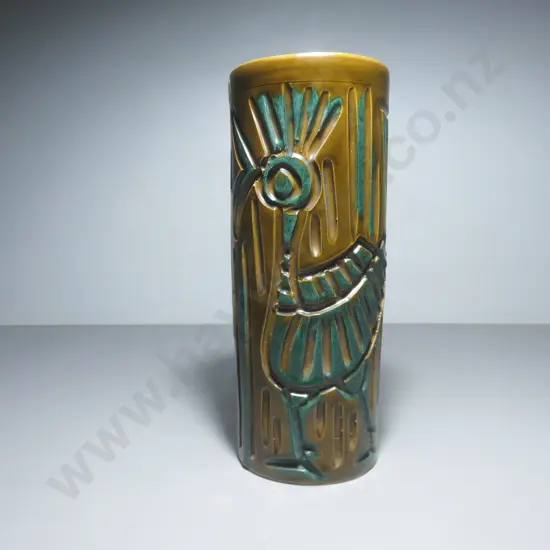 Mid-century Sgraffito carved Rooster vase