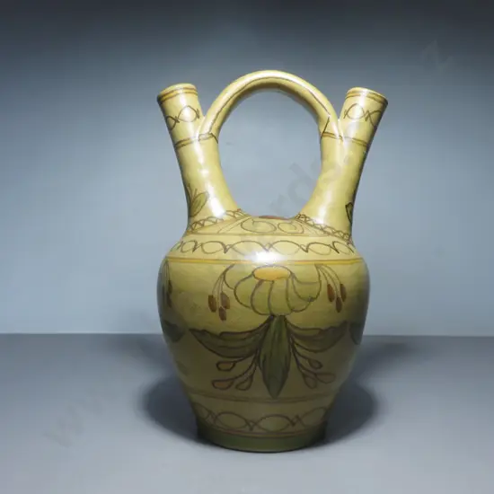 Vintage double spout Mediterranean pottery vessel