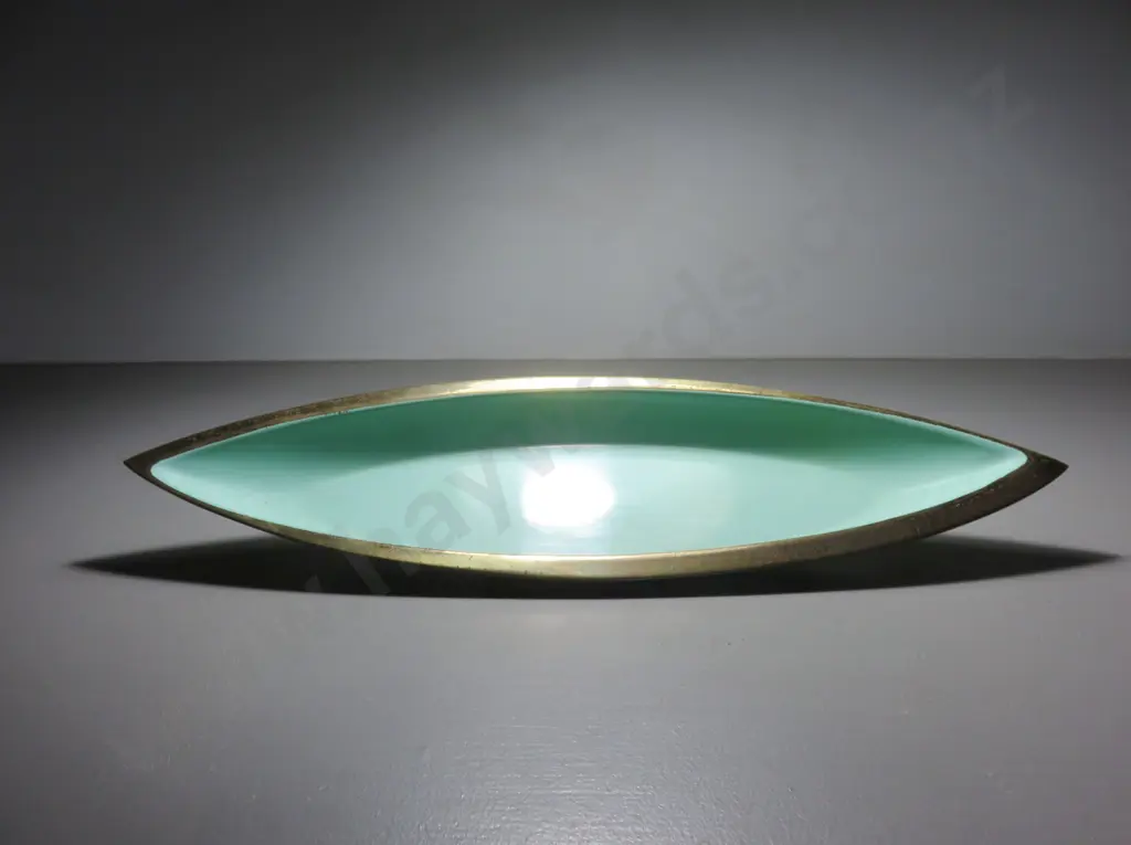Mid-century boat shaped platter by Scandinavian studio Ystad Metall Image 1++