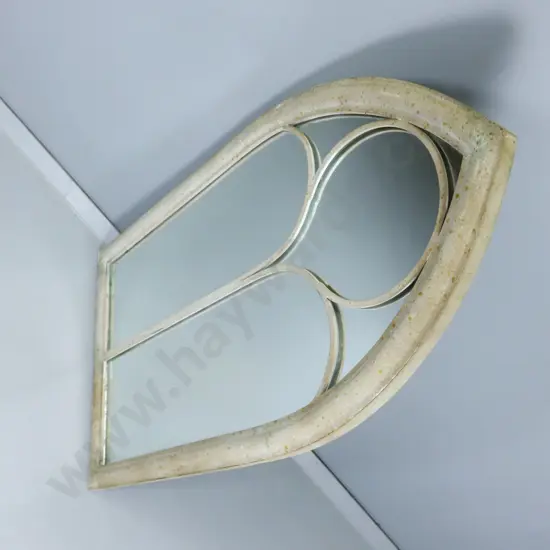 Modern metal framed Gothic arched mirror