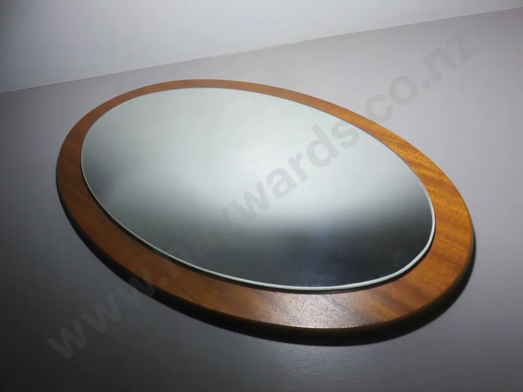 Mid-century modern Teak oval mirror Image 1++