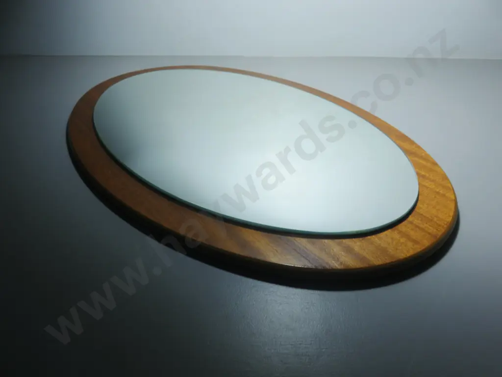 Mid-century modern Teak oval mirror Image 1++