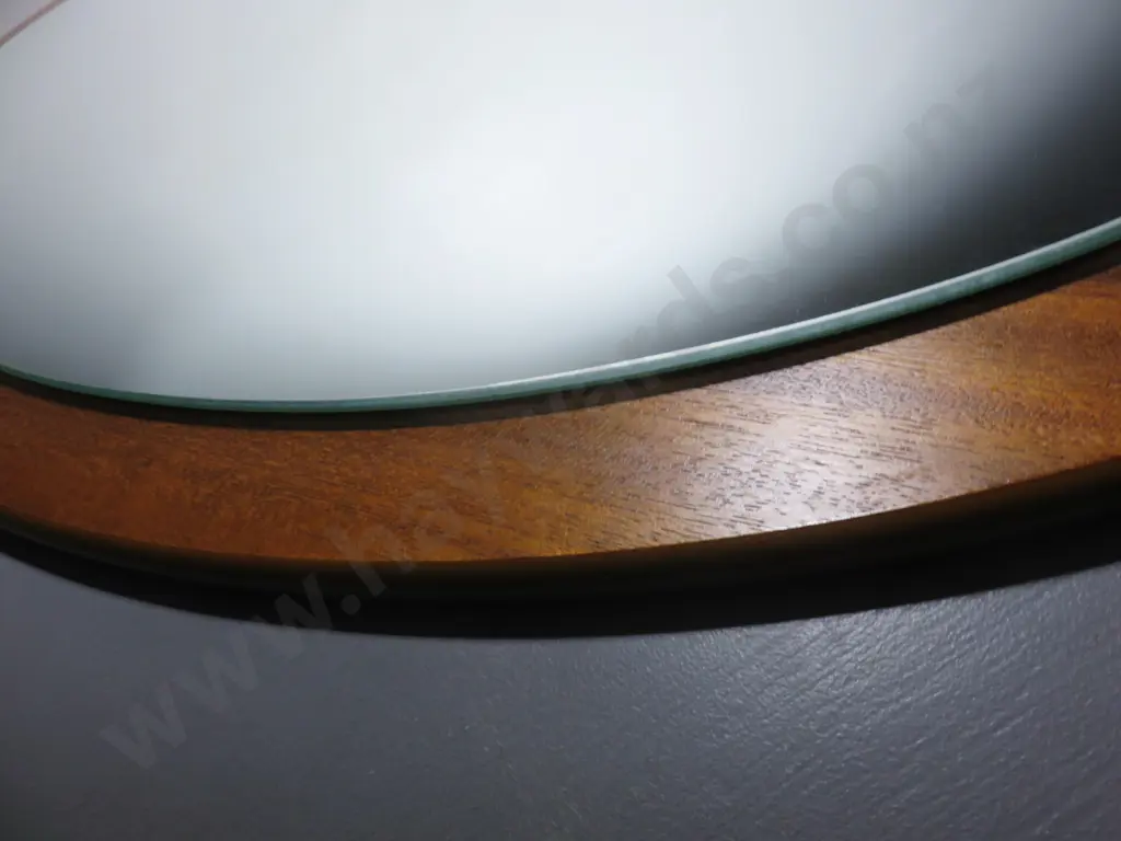 Mid-century modern Teak oval mirror Image 1++