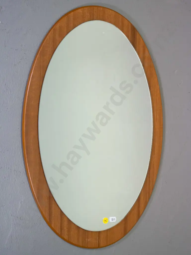 Mid-century modern Teak oval mirror Image 1++
