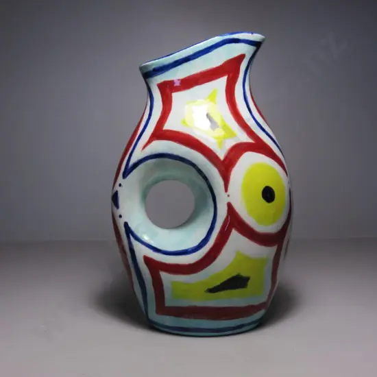 Modernist abstract ceramic pitcher decorated in Picassoesque style