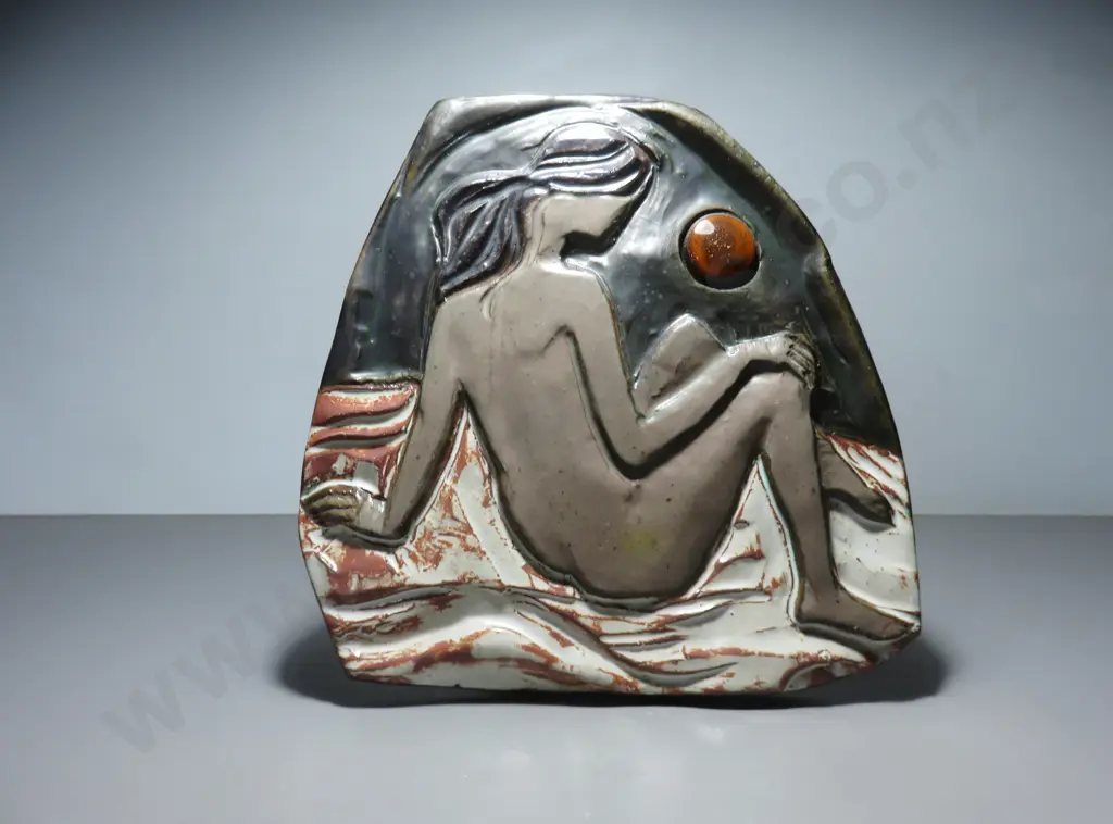 Mid-century Scandinavian / German figural pottery plaque Image 1++