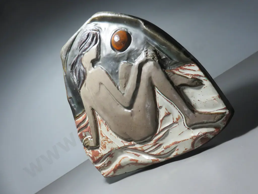 Mid-century Scandinavian / German figural pottery plaque Image 1++