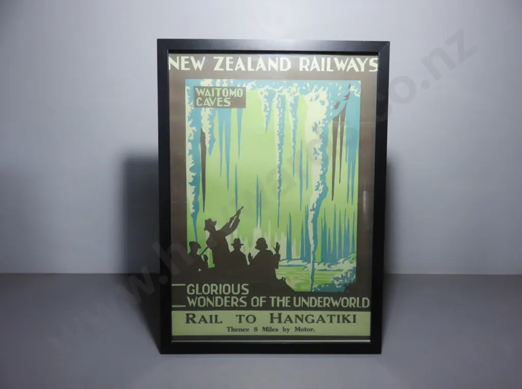 Reproduction travel print featuring New Zealand Railways and the Waitomo Caves Image 1++