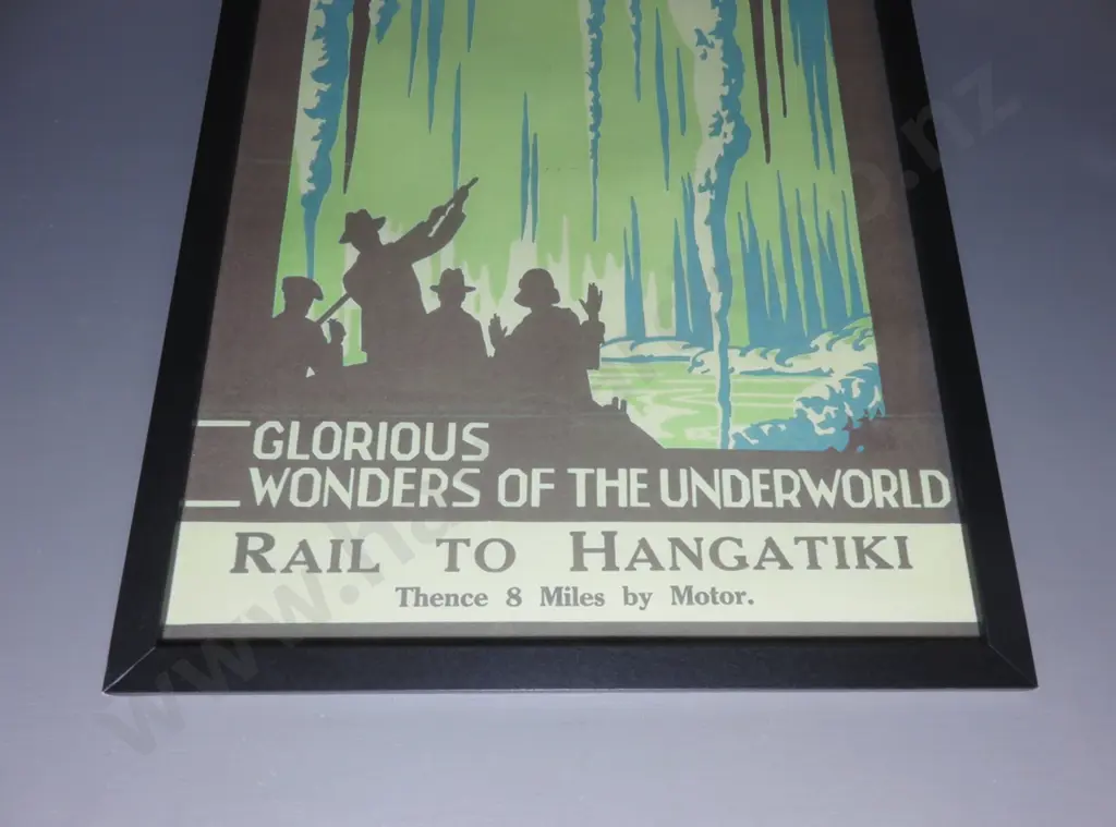 Reproduction travel print featuring New Zealand Railways and the Waitomo Caves Image 1++