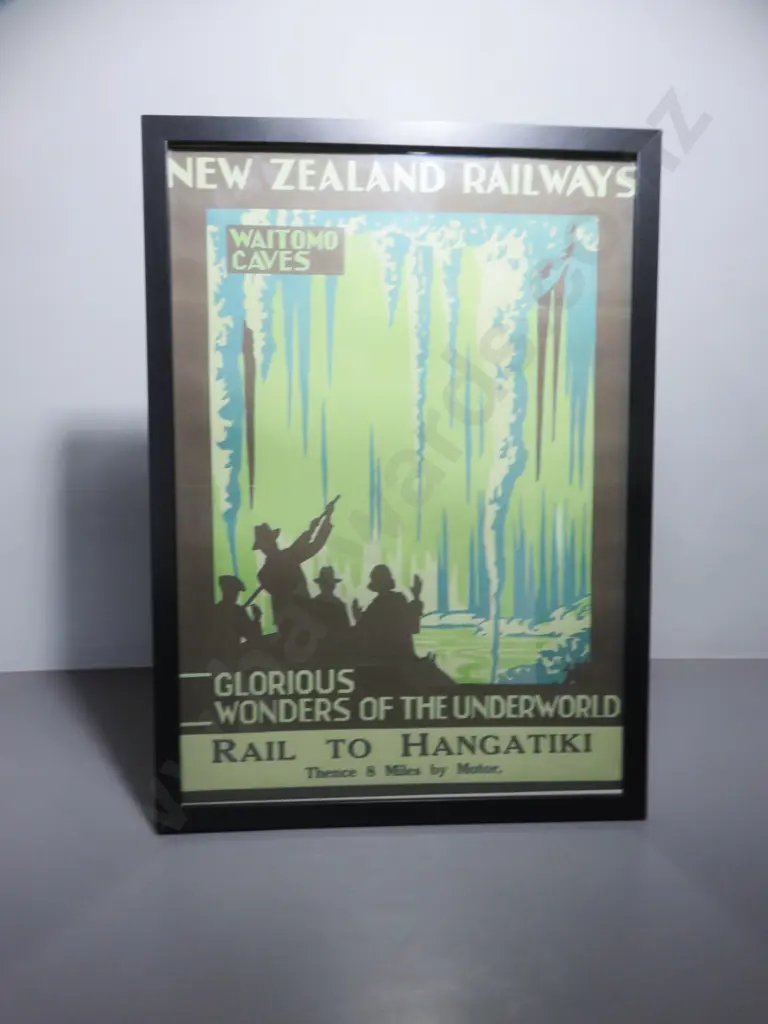 Reproduction travel print featuring New Zealand Railways and the Waitomo Caves Image 1++