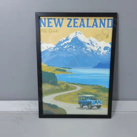 Reproduction framed travel print featuring Mt. Cook