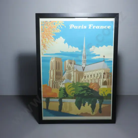 Reproduction travel print featuring Notre Dame, Paris, France
