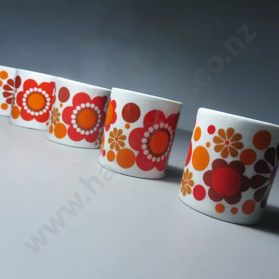 Set of five vintage “flower power” egg cups
