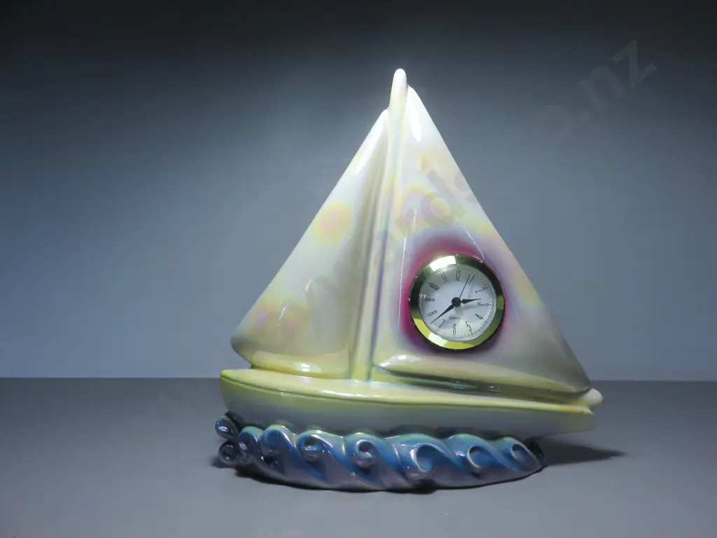 Vintage pottery sail boat mantle clock Image 1++
