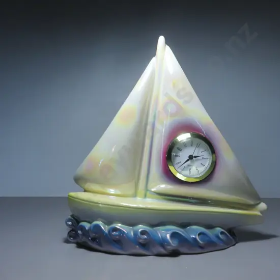 Vintage pottery sail boat mantle clock